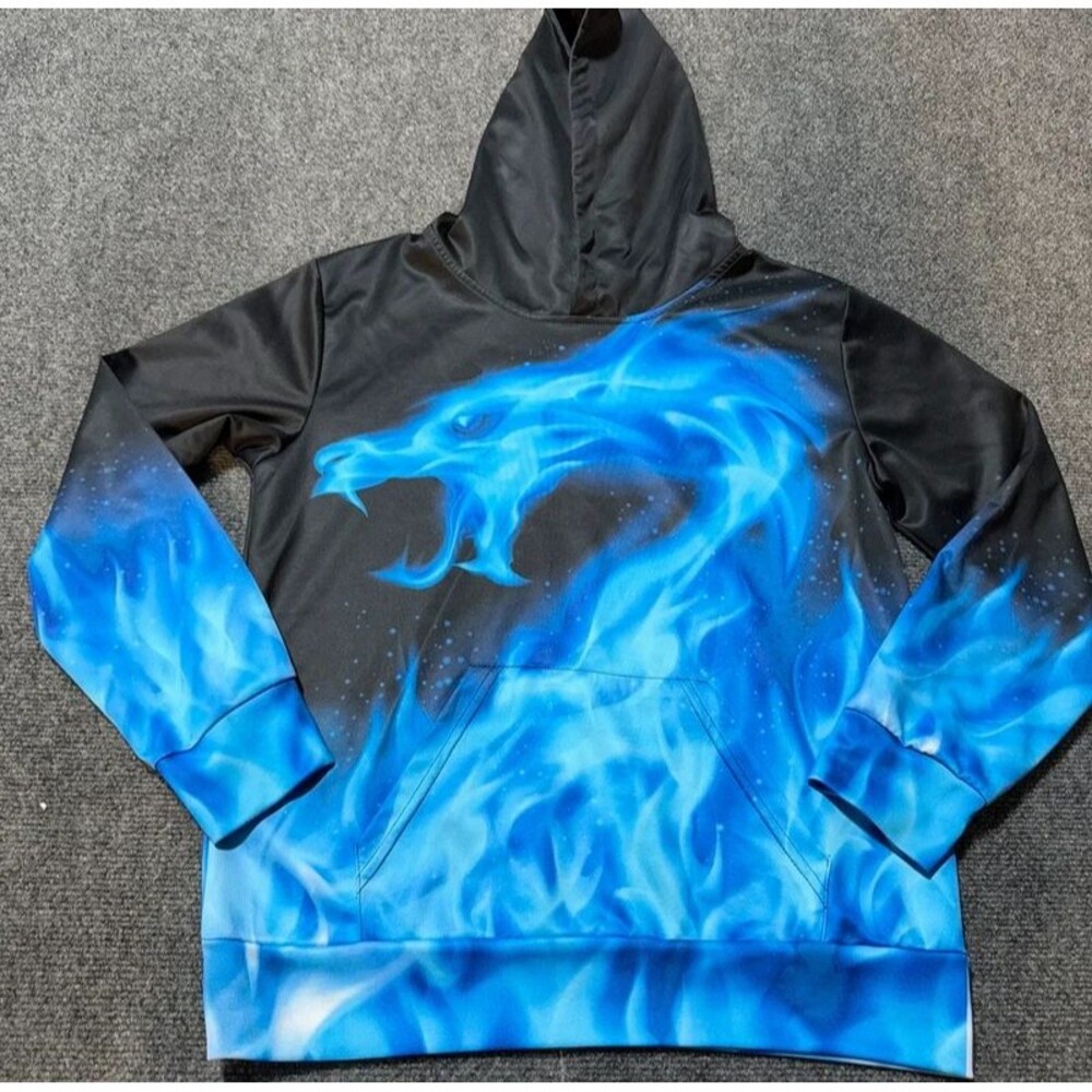 Boys Blue Dragon Hoodie Sweater size Medium